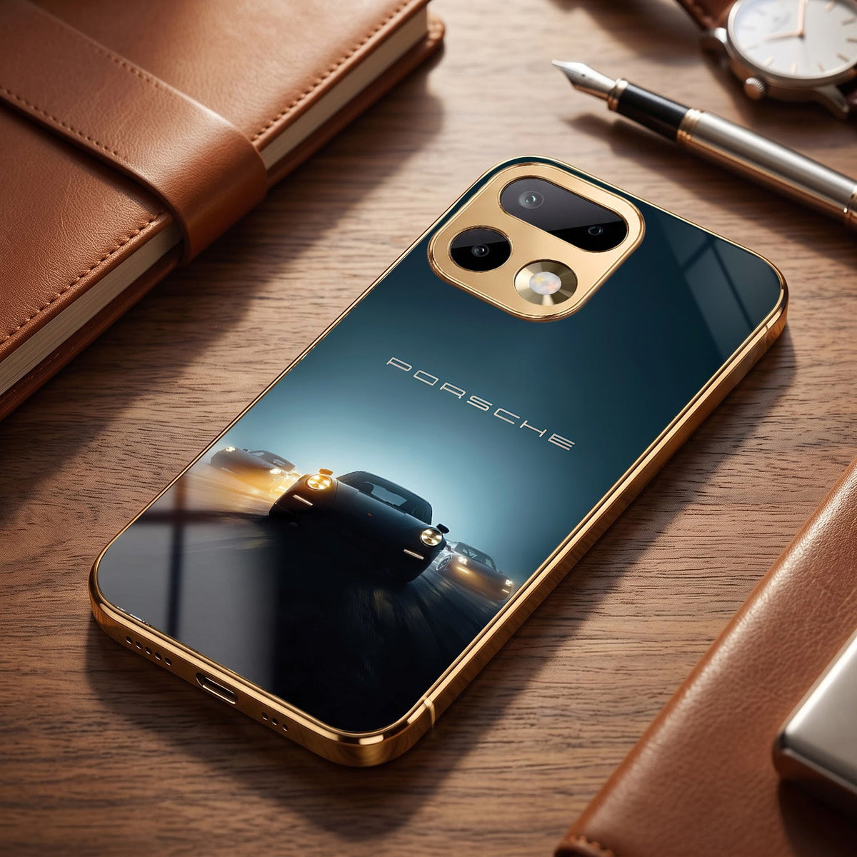 Realme 16 Pro+ 5G Porsche Luxury Gold Electroplated Glass Phone Back Case
