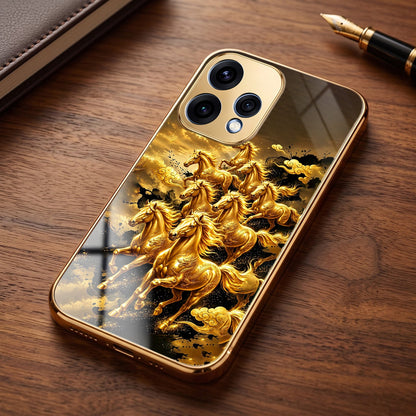 Oppo Reno 15 5G Celestial Seven Horses Gold Electroplated Glass Phone Back Case