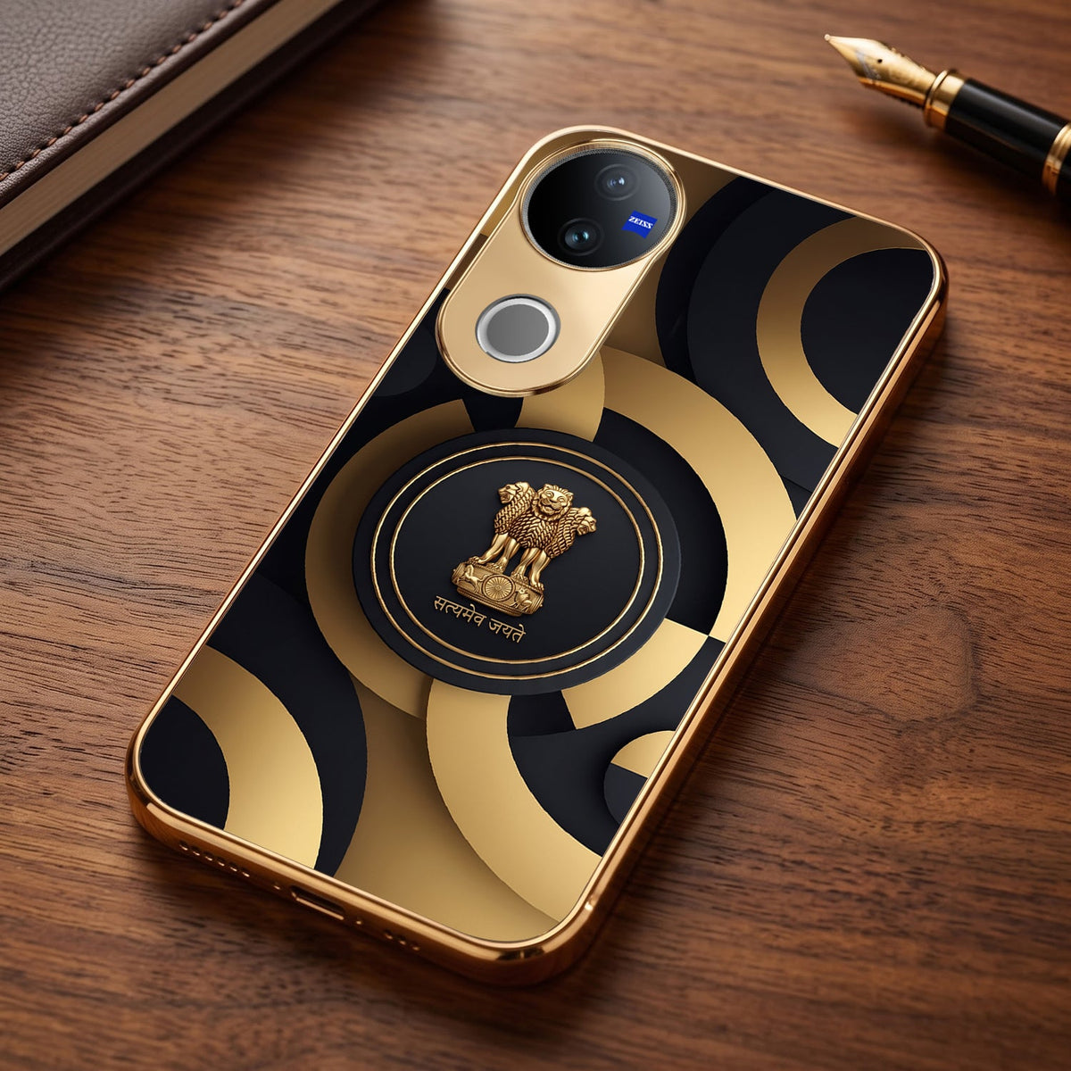 Vivo V50 5G Royal Emblem Gold Electroplated Glass Phone Back Case