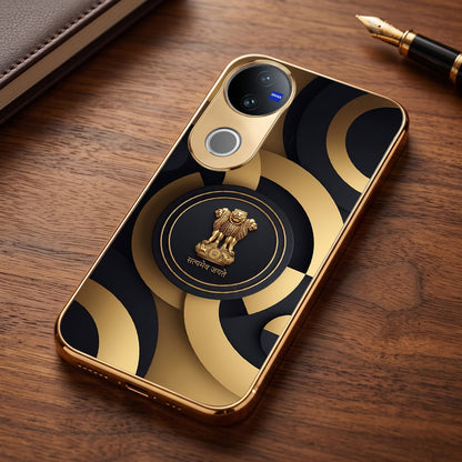Vivo V50 5G Royal Emblem Gold Electroplated Glass Phone Back Case