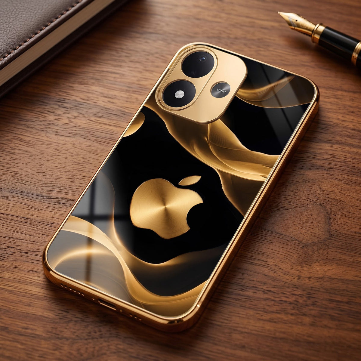Redmi Note 17 5G Luxury Wave Gold Electroplated Glass Phone Back Case