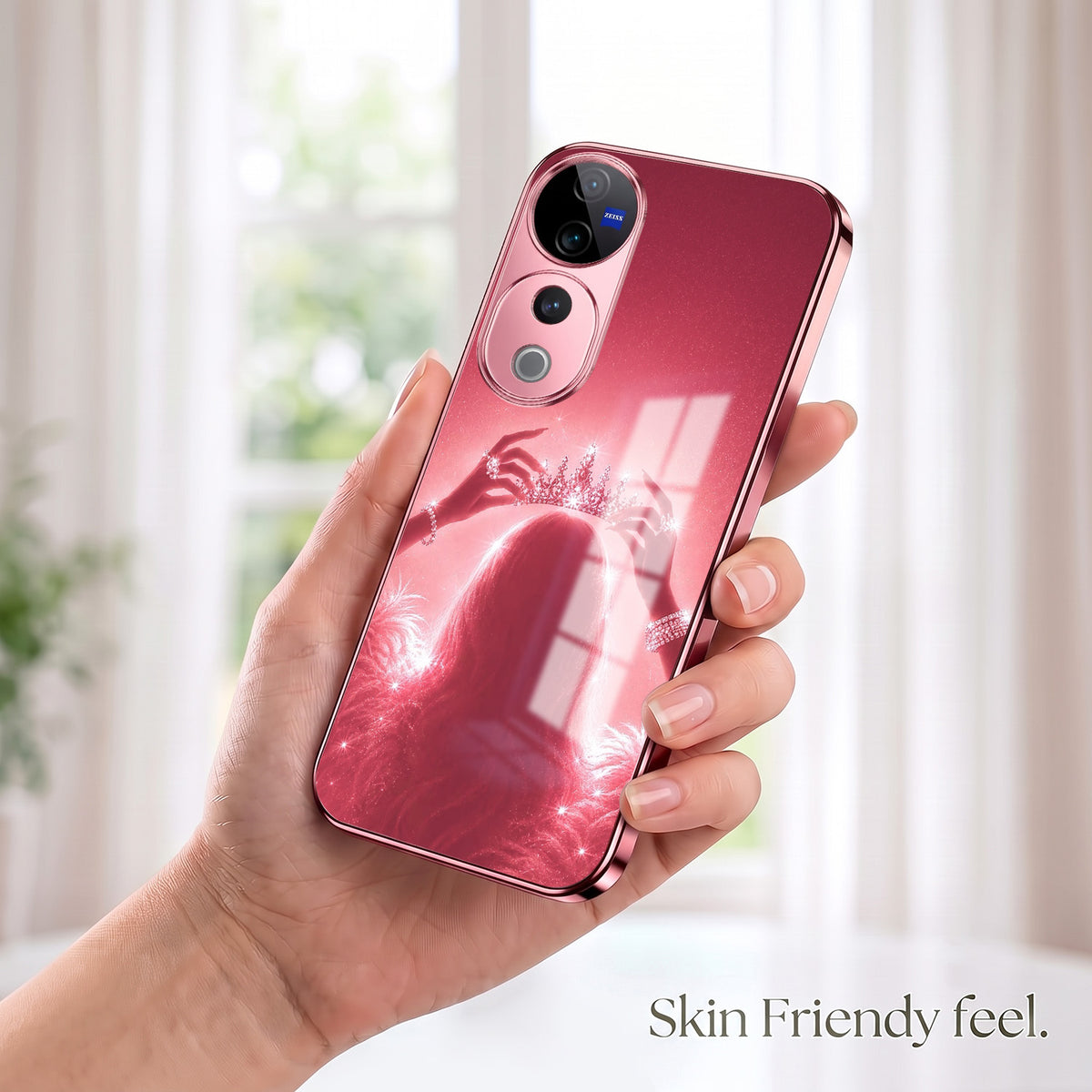 Vivo V40 Pro 5G Luxury Crown Queen Pink Electroplated Glass Phone Back Case