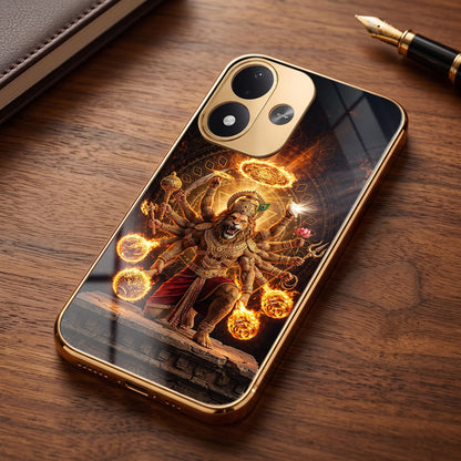Redmi Note 17 5G Lord Narasimha Gold Electroplated Glass Phone Back Case