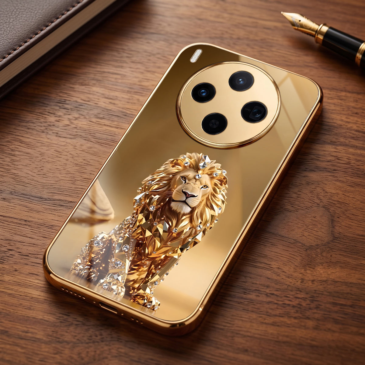 Vivo X300 5G Luxury Lion Gold Electroplated Glass Phone Back Case