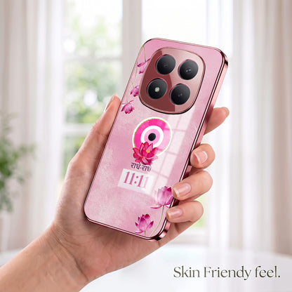 Redmi Note 15 Pro+ 5G Luxury Radhe Radhe 11:11 Pink Electroplated Glass Phone Back Case