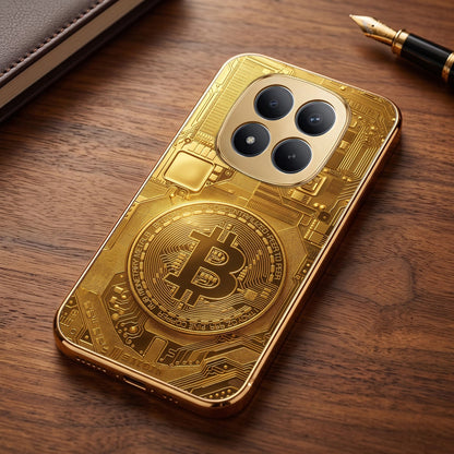 Redmi Note 15 Pro+ 5G Bitcoin Gold Electroplated Glass Phone Back Case