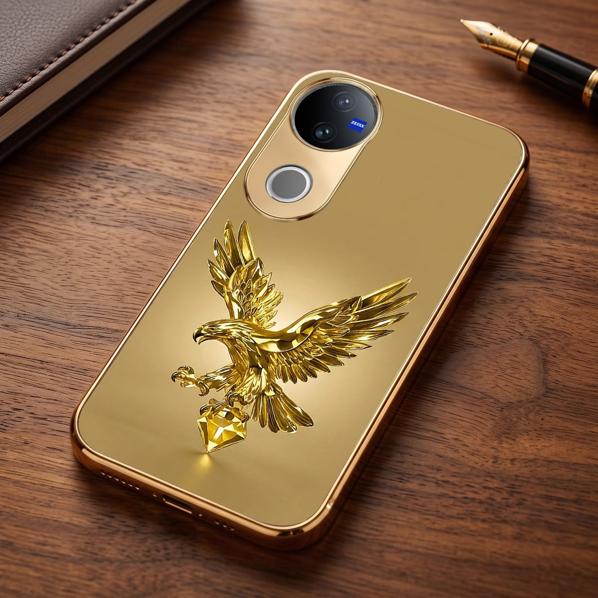 Vivo V50 5G Golden Eagle Gold Electroplated Glass Phone Back Case