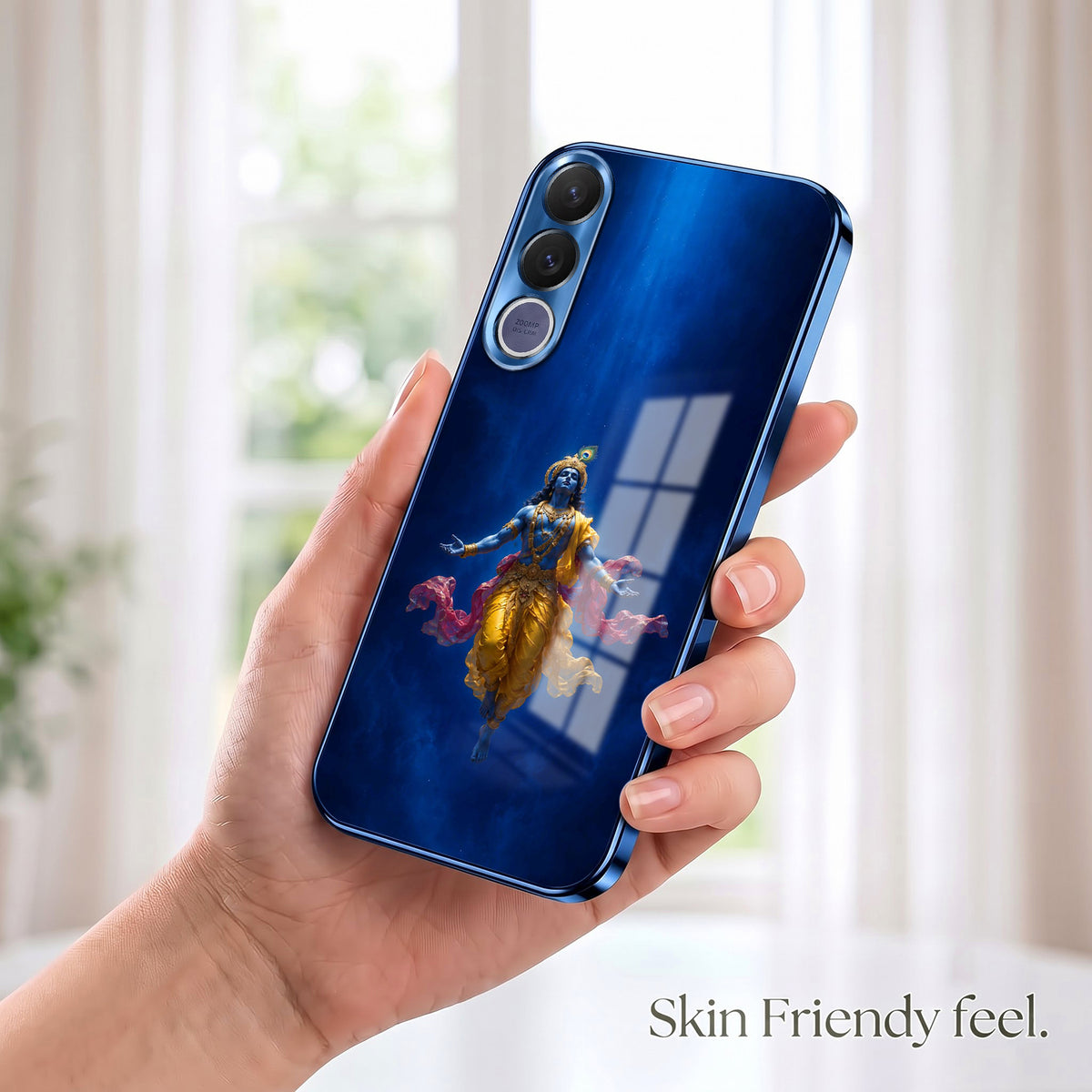 Vivo V70 FE 5G Lord Krishna Blue Electroplated Glass Phone Back Case