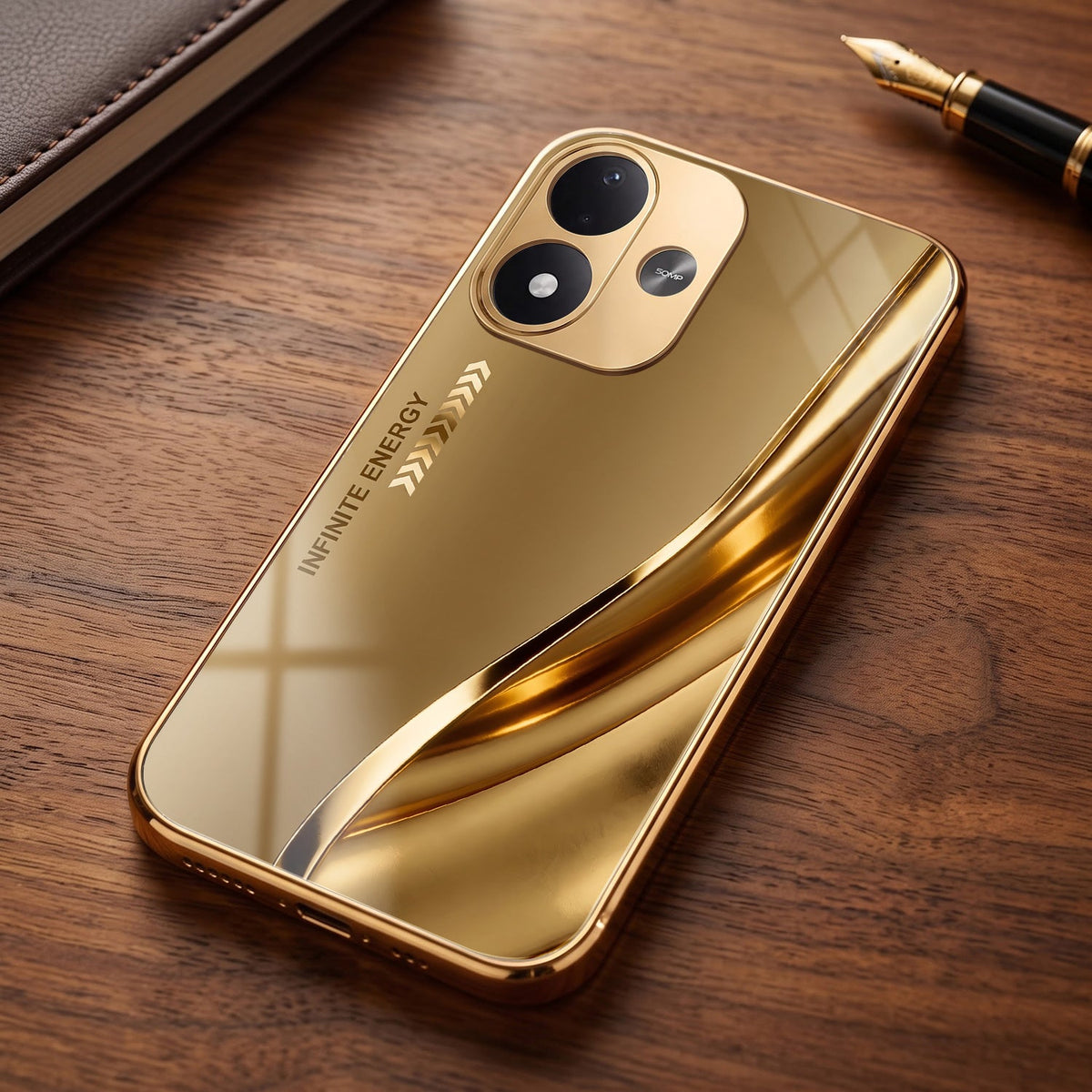 Redmi Note 17 5G Luxury Infinity Energy Gold Electroplated Glass Phone Case