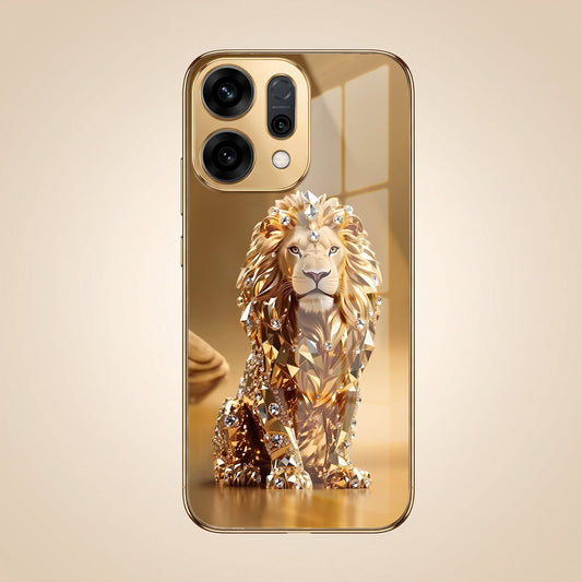 Oppo Reno 14 5G Luxury Lion Gold Electroplated Glass Phone Back Case