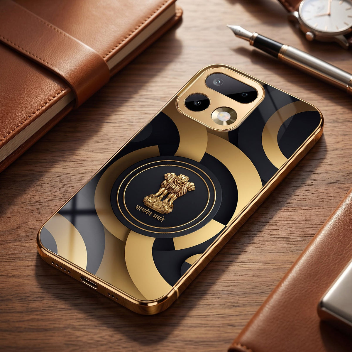 Realme 16 Pro+ 5G Royal Emblem Gold Electroplated Glass Phone Back Case