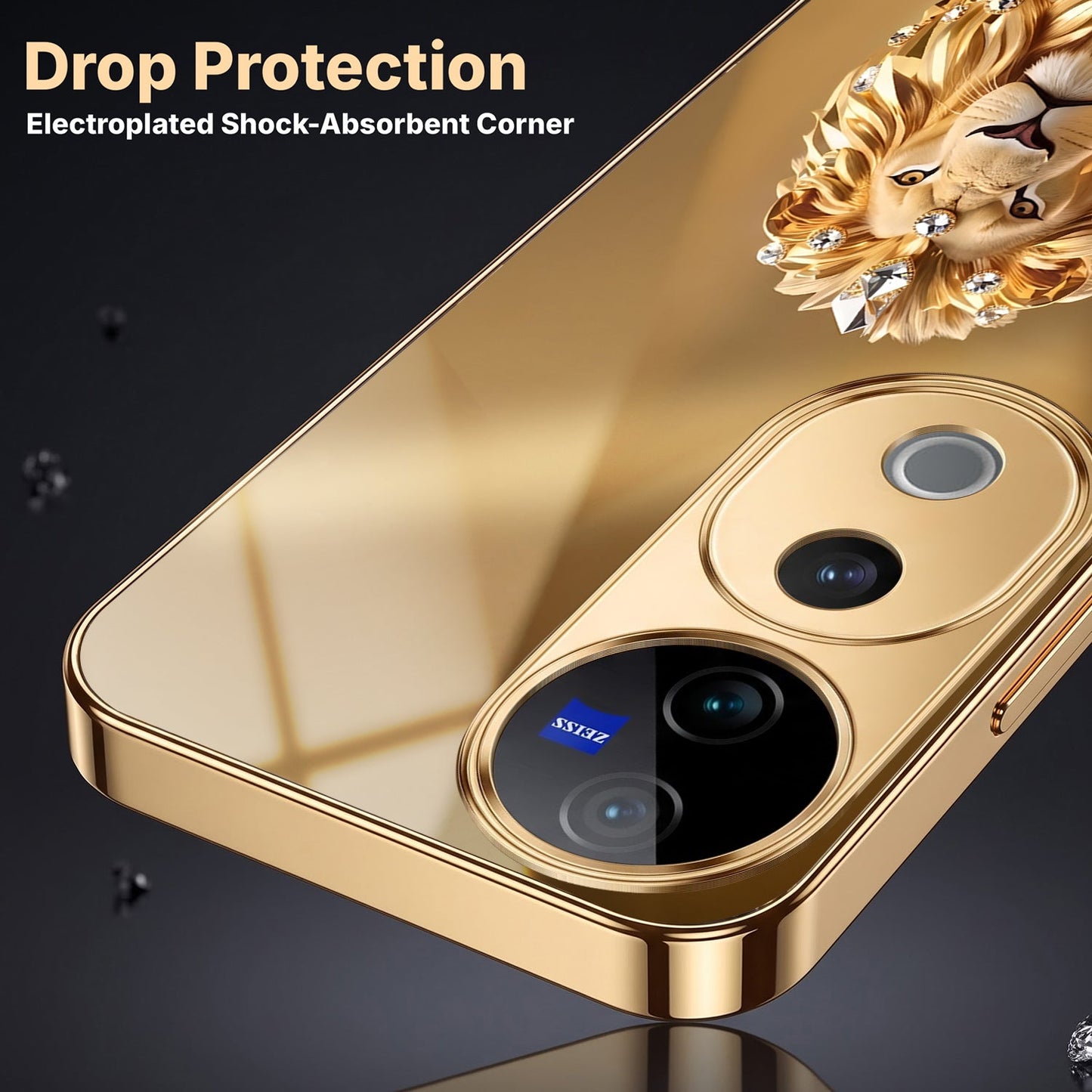 Vivo V40 Pro 5G Luxury Lion Gold Electroplated Glass Phone Back Case