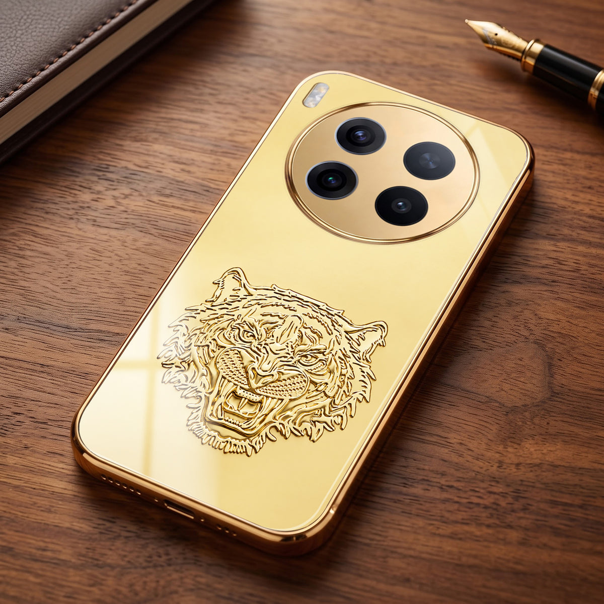 Vivo X300 Pro 5G Golden Tiger Face Gold Electroplated Glass Phone Back Case