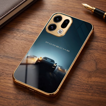 Oppo Find X9 5G Porsche Luxury Gold Electroplated Glass Phone Back Case
