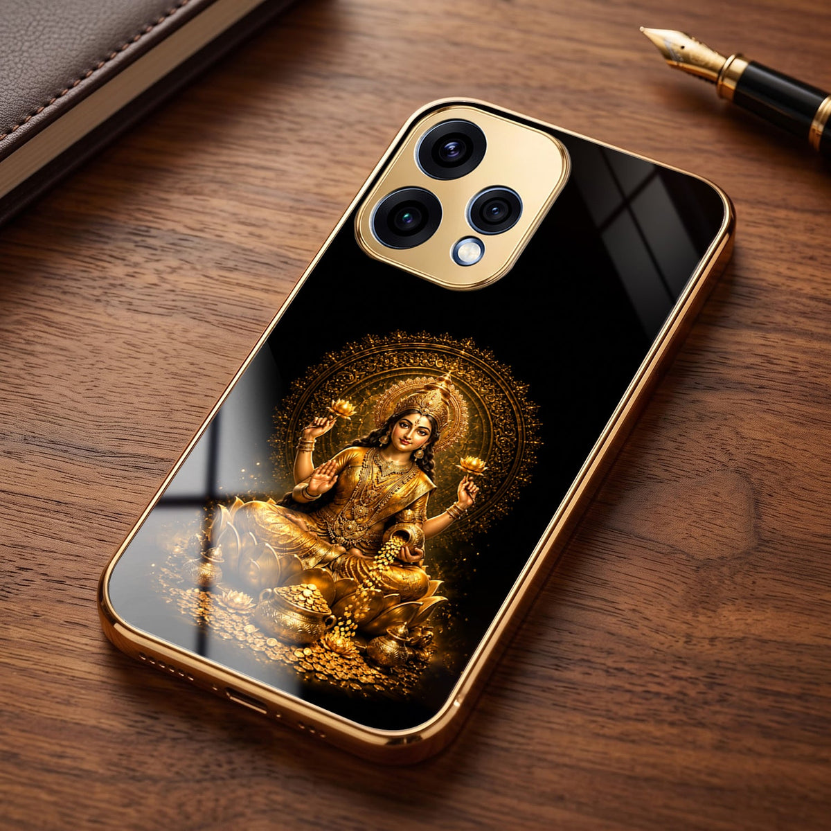Oppo Reno 15 5G Golden Maa Lakshmi Gold Electroplated Glass Phone Back Case