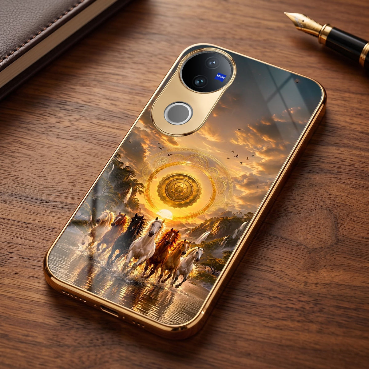Vivo V50 5G Celestial Seven Horses Gold Electroplated Glass Phone Back Case