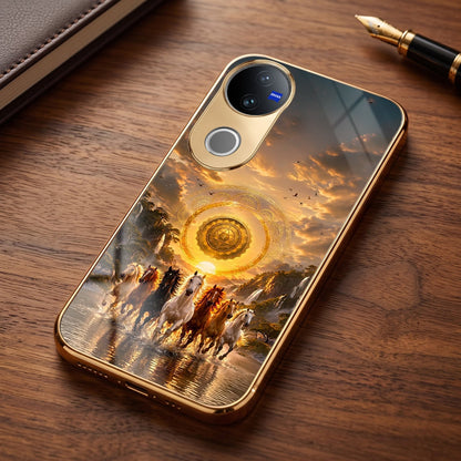 Vivo V50 5G Celestial Seven Horses Gold Electroplated Glass Phone Back Case