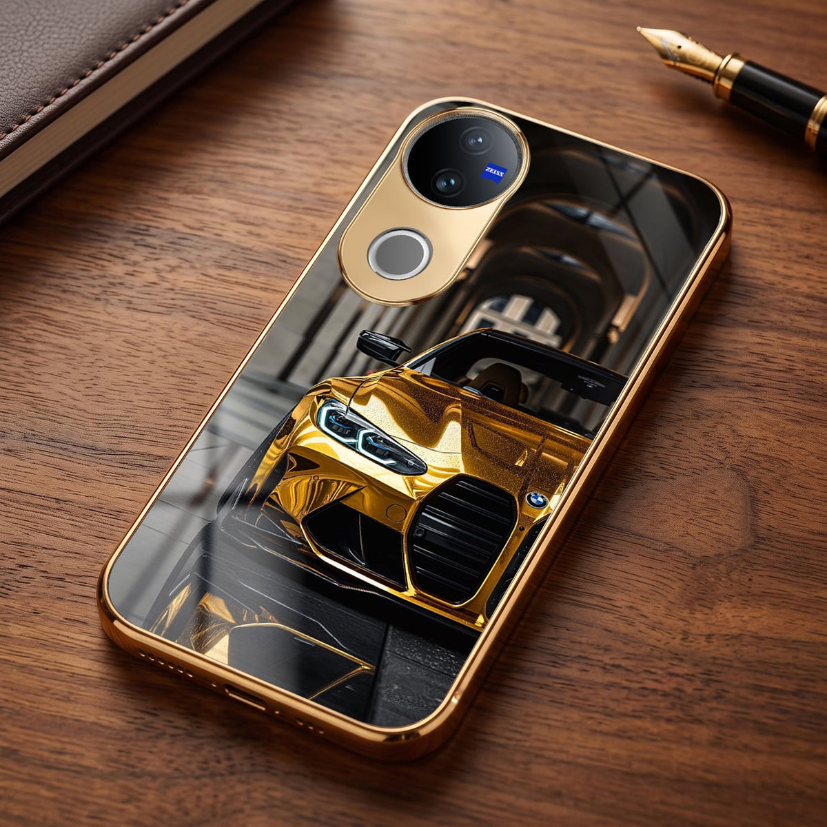 Vivo V50 5G Golden BMW Gold Electroplated Glass Phone Back Case