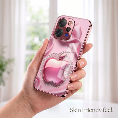 Vivo V70 5G Luxury Apple Logo Pink Electroplated Glass Phone Back Case