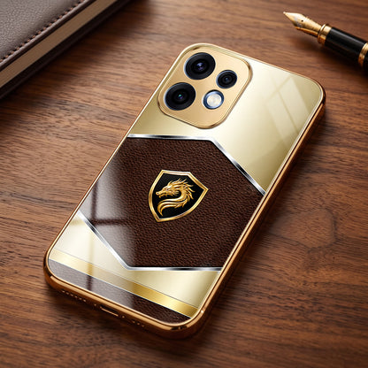 Oppo Reno 16 5G Dragon Crest Gold Electroplated Glass Phone Back Case