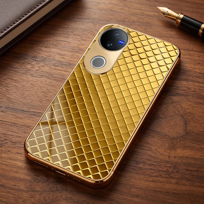 Vivo V50 5G Golden Criss Cross Gold Electroplated Glass Phone Back Case