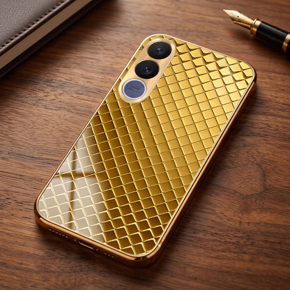 Vivo V70 FE 5G Golden Criss Cross Gold Electroplated Glass Phone Back Case