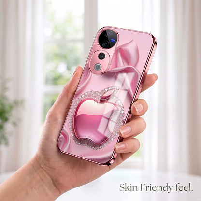 Vivo V40 Pro 5G Luxury Apple Logo Pink Electroplated Glass Phone Back Case