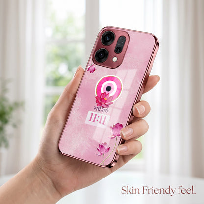 Oppo Reno 14 5G Luxury Radhe Radhe 11:11 Pink Electroplated Glass Phone Back Case