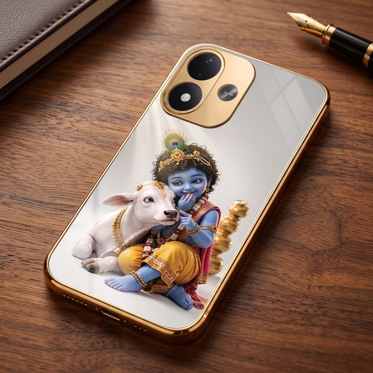 Redmi Note 17 5G Bal Krishna Blessings Gold Electroplated Glass Phone Back Case