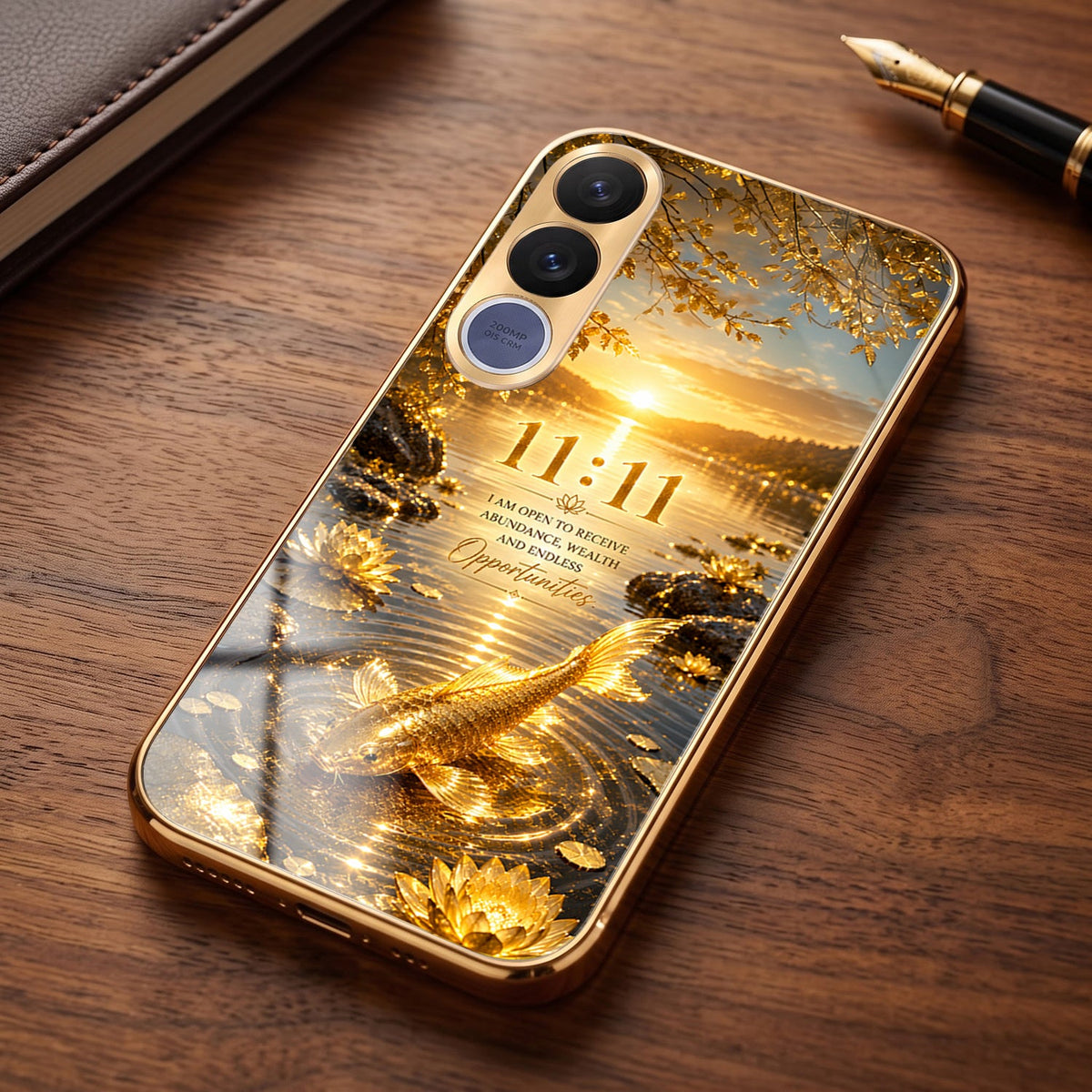 Vivo V70 FE 5G 11:11 Manifestation Gold Electroplated Glass Phone Back Case