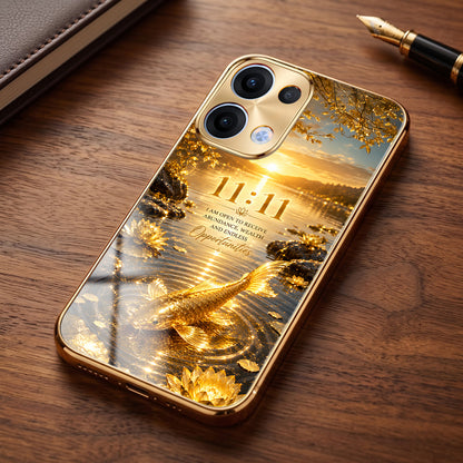 Oppo Reno 13 5G 11:11 Manifestation Gold Electroplated Glass Phone Back Case