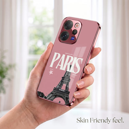Vivo V70 5G Luxury Paris Tower Pink Electroplated Glass Phone Back Case