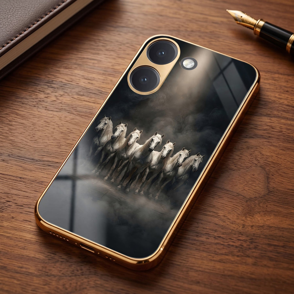 Poco X8 Pro 5G Running Horses Gold Electroplated Glass Phone Back Case