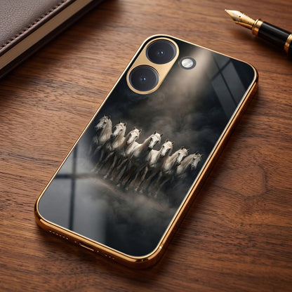 Poco X8 Pro 5G Running Horses Gold Electroplated Glass Phone Back Case