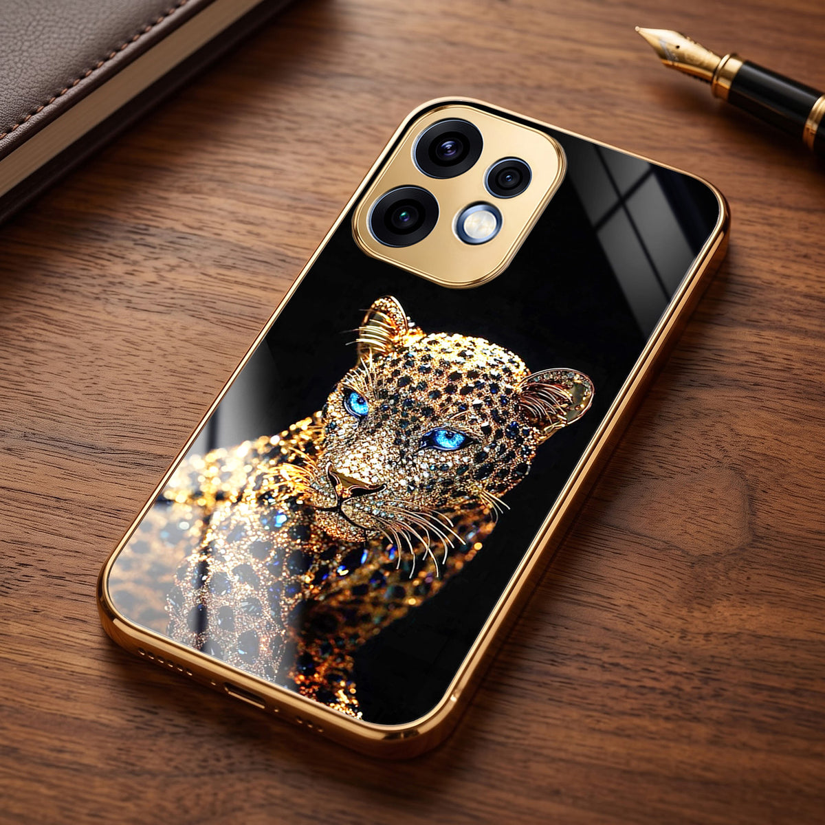 Oppo Reno 16 5G Panther Gold Electroplated Glass Phone Back Case
