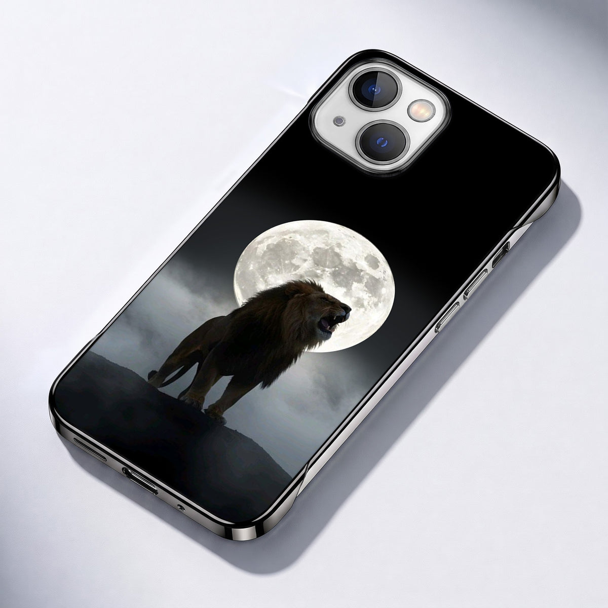 iPhone 15 5G Lunar Lion Black Printed  Frameless Back Case