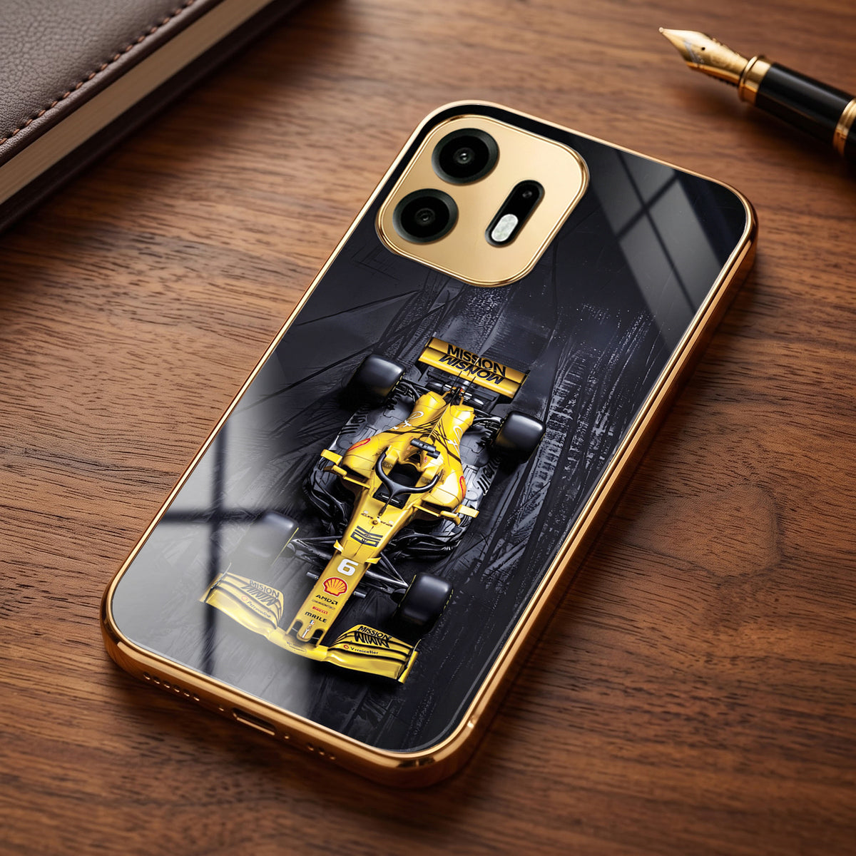 OnePlus N6 5G F1 Racing Car Gold Electroplated Glass Phone Back Case