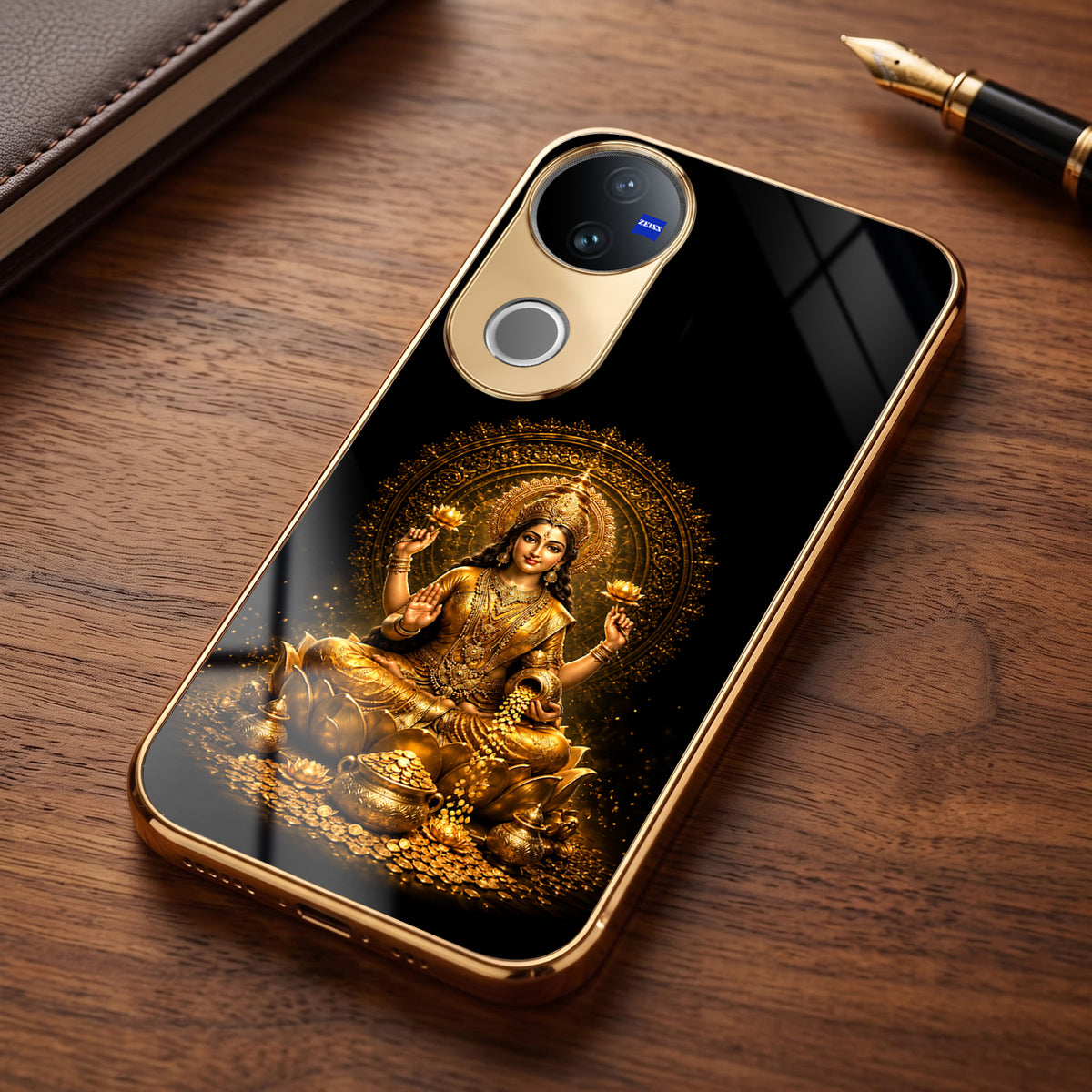 Vivo V50 5G Golden Maa Lakshmi Gold Electroplated Glass Phone Back Case