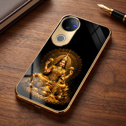 Vivo V50 5G Golden Maa Lakshmi Gold Electroplated Glass Phone Back Case