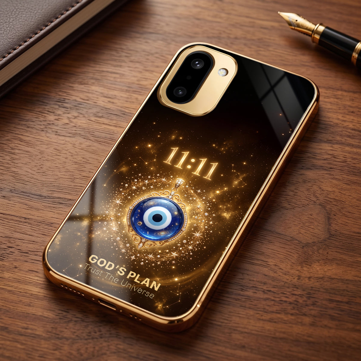 OnePlus 15R 5G God’s Plan Evil Eye Gold Electroplated Glass Phone Back Case