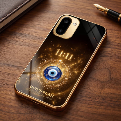 OnePlus 15R 5G God’s Plan Evil Eye Gold Electroplated Glass Phone Back Case
