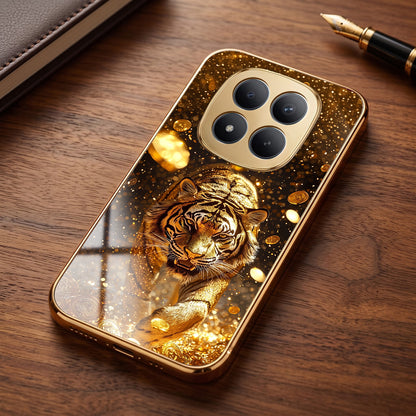Redmi Note 15 Pro Plus 5G Luxury Tiger Gold Electroplated Glass Phone Back Case