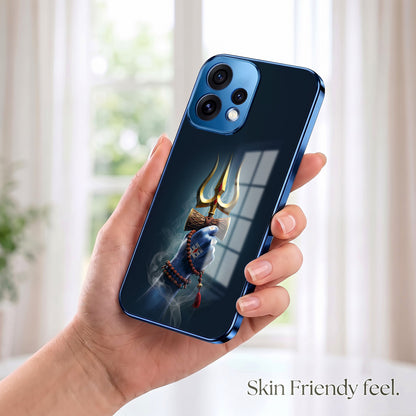 Oppo Reno 15 5G Divine Shiva Trisul Blue Electroplated Glass Phone Back Case