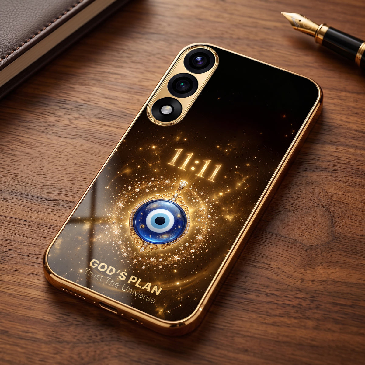OnePlus Nord 5 5G God’s Plan Evil Eye Gold Electroplated Glass Phone Back Case