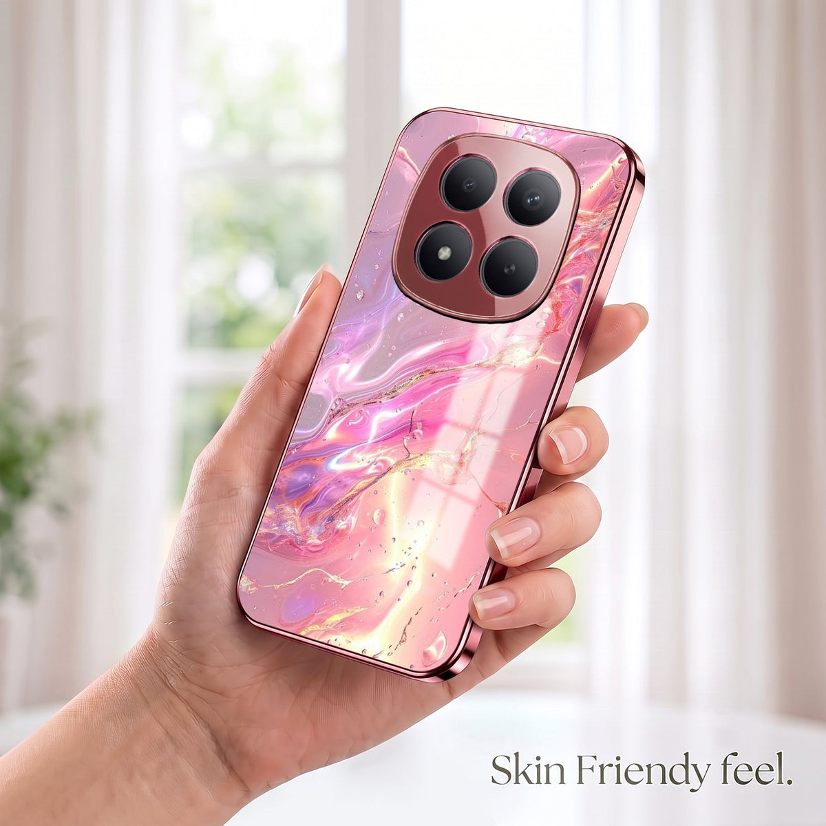 Redmi Note 15 Pro+ 5G Pearl Aurora Pink Electroplated Glass Phone Back Case