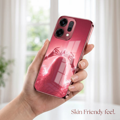 Oppo Reno 14 5G Luxury Crown Queen Pink Electroplated Glass Phone Back Case
