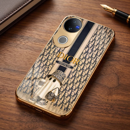 Vivo V50 5G Luxury Dior Gold Electroplated Glass Phone Back Case