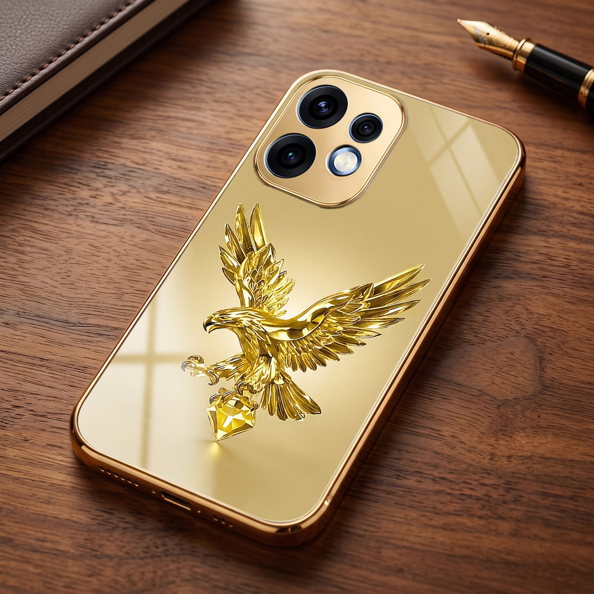Oppo Reno 16 5G Golden Eagle Gold Electroplated Glass Phone Back Case