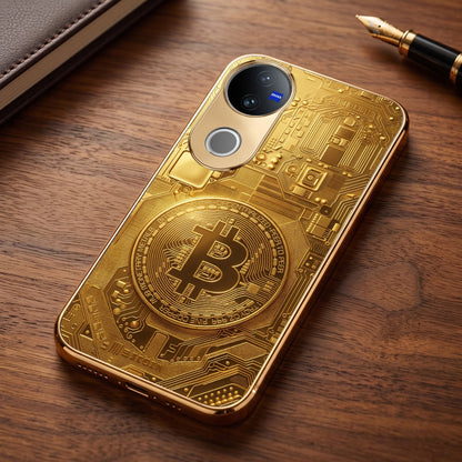 Vivo V50 5G Bitcoin Gold Electroplated Glass Phone Back Case