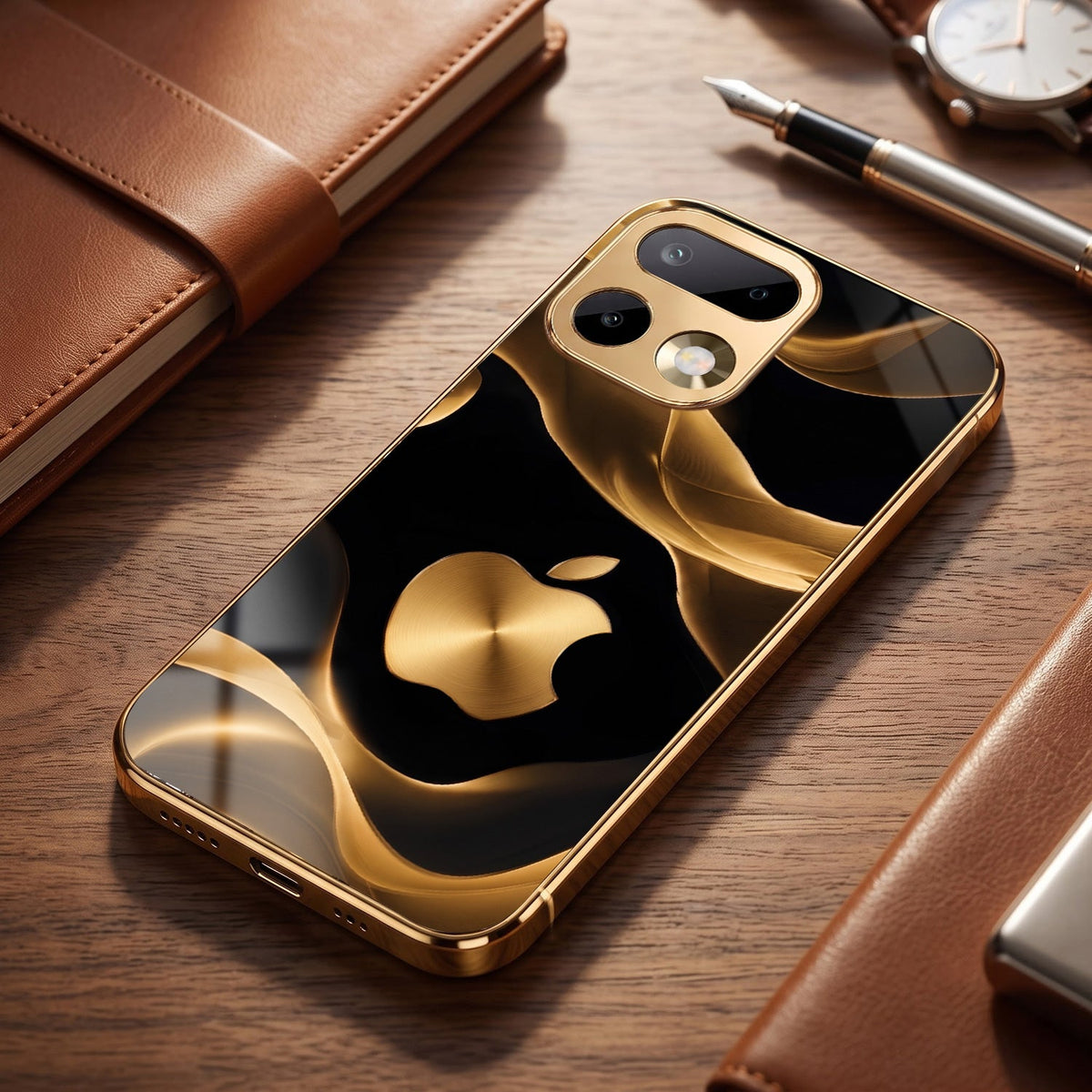 Realme 16 Pro+ 5G Luxury Wave Gold Electroplated Glass Phone Back Case